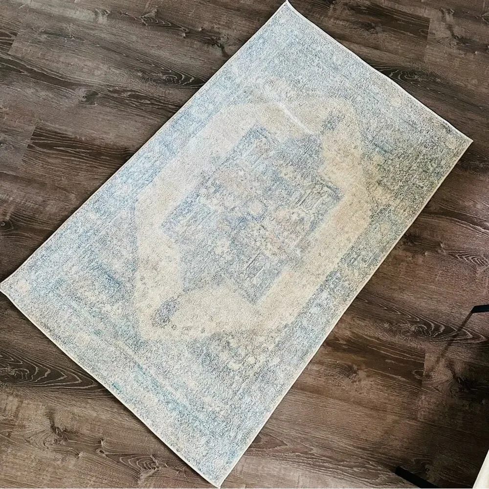 NULOOM Blue White Harriet Vintage Medallion Fringe Area Rug Moroccan Carpet 3x5